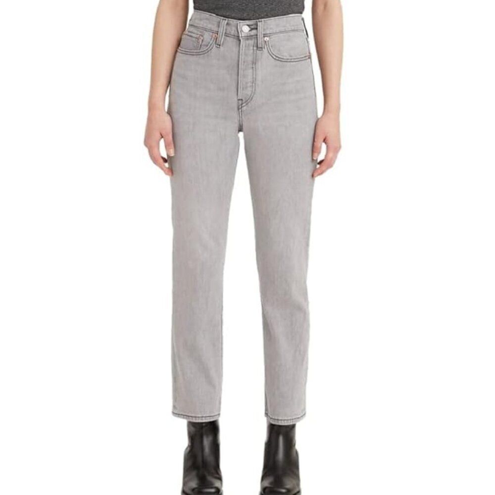 Levi's Premium Wedgie Straight Fit Jeans Gray Stretch Size 26 x 28 High Rise